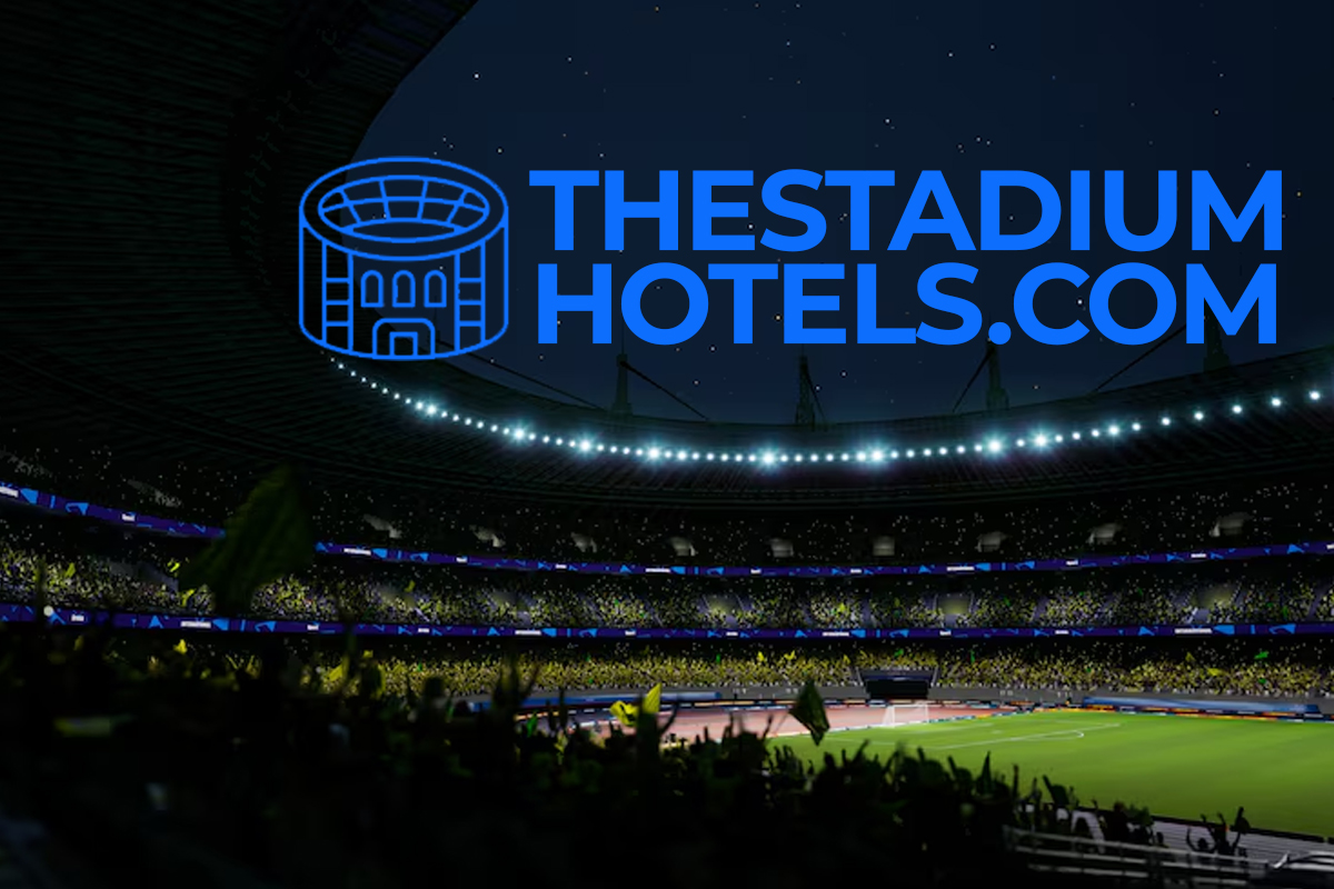 Panoramic night view of a stadium with lights and crowd