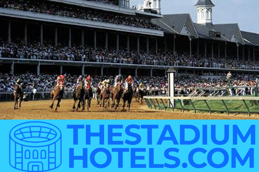 Churchill Downs grandstand during a Kentucky Derby style horse race